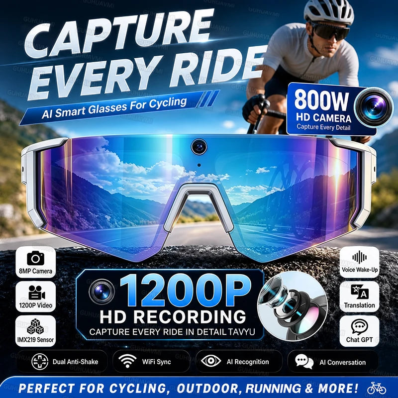 Outdoors Cycling AI Smart Glasses with Camera 1200P Video Recording Anti-Shake Shooting AI  Voice Translation Windproof Goggles