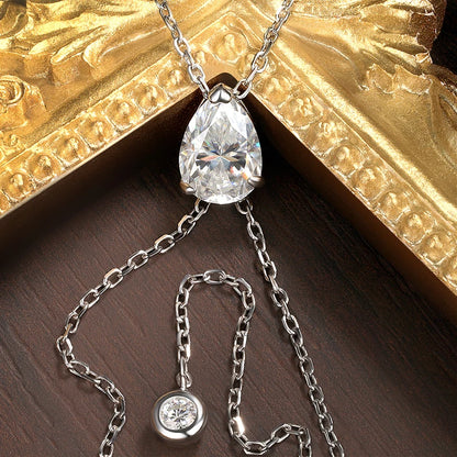 KNOBSPIN Moissanite Necklaces Pear Cut Pendant 1/2/3 ct GRA Certified Lab Diamond Girl Gift s925 Sterling Silver Dainty Necklace