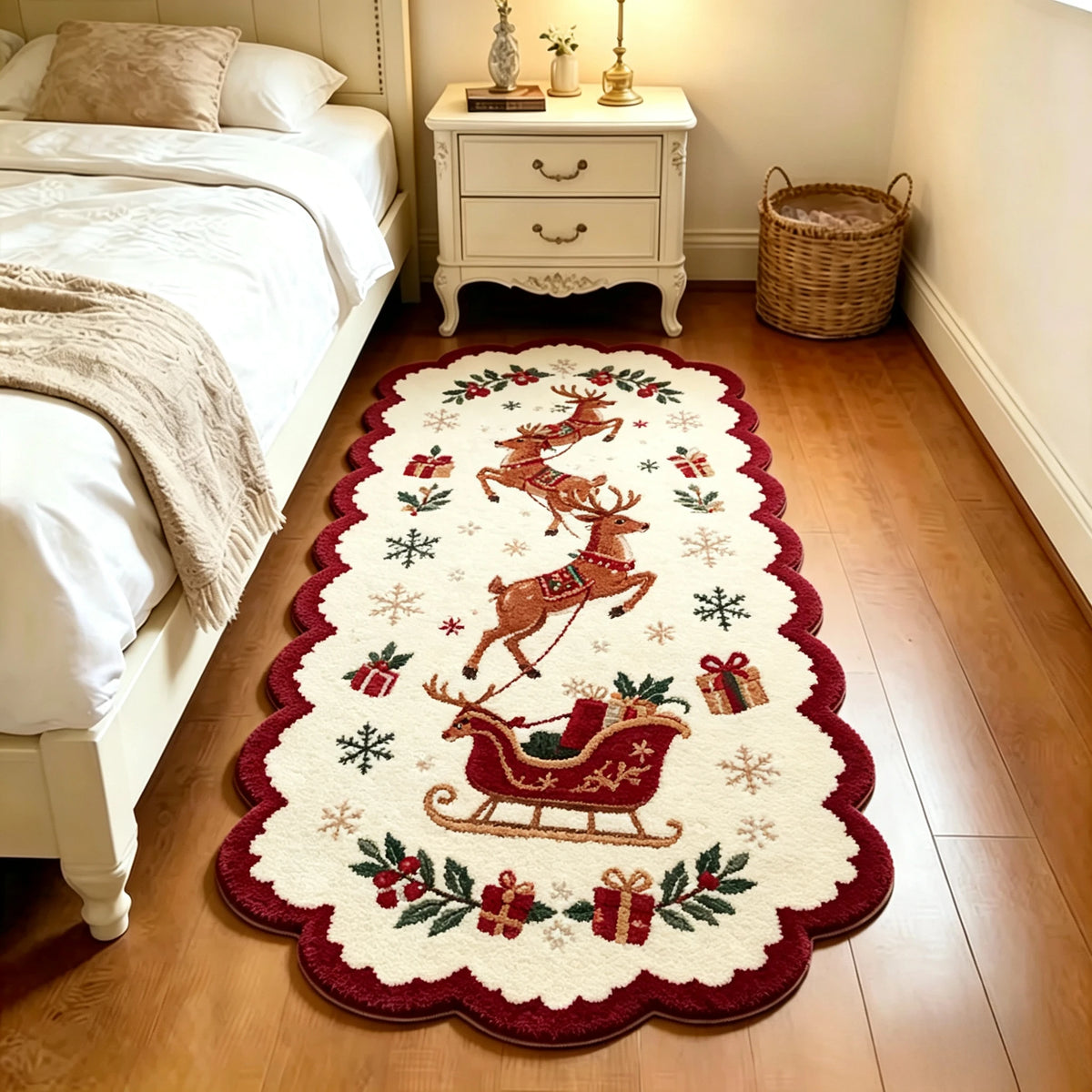Christmas Living Room Decoration Red Carpet Irregular Shape Rugs for Bedroom Thick Plush Bedside Floor Mat Fluffy Soft Study Rug