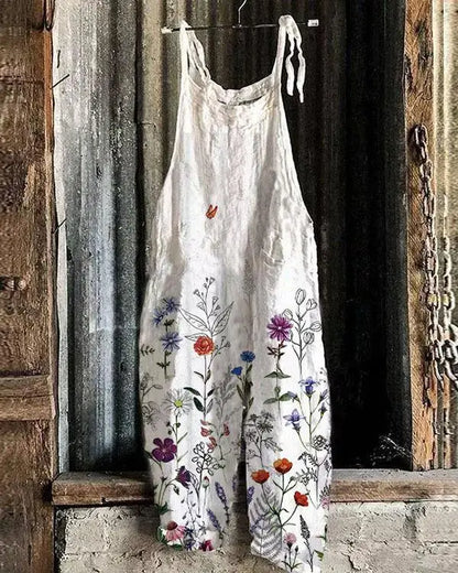 Vintage Style Jumpsuit Women Casual Floral Rompers Loose Boho Casual Jumpsuits Sleeveless Print Strappy Jumpsuit 2024 New