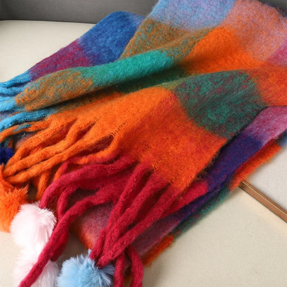 Winter Scarf Women Luxury Autumn Winter Cashmere Scarf Thickened Warm Shawl Classic Tassels Fluffy Scarf Plaid Color Soft Shawl