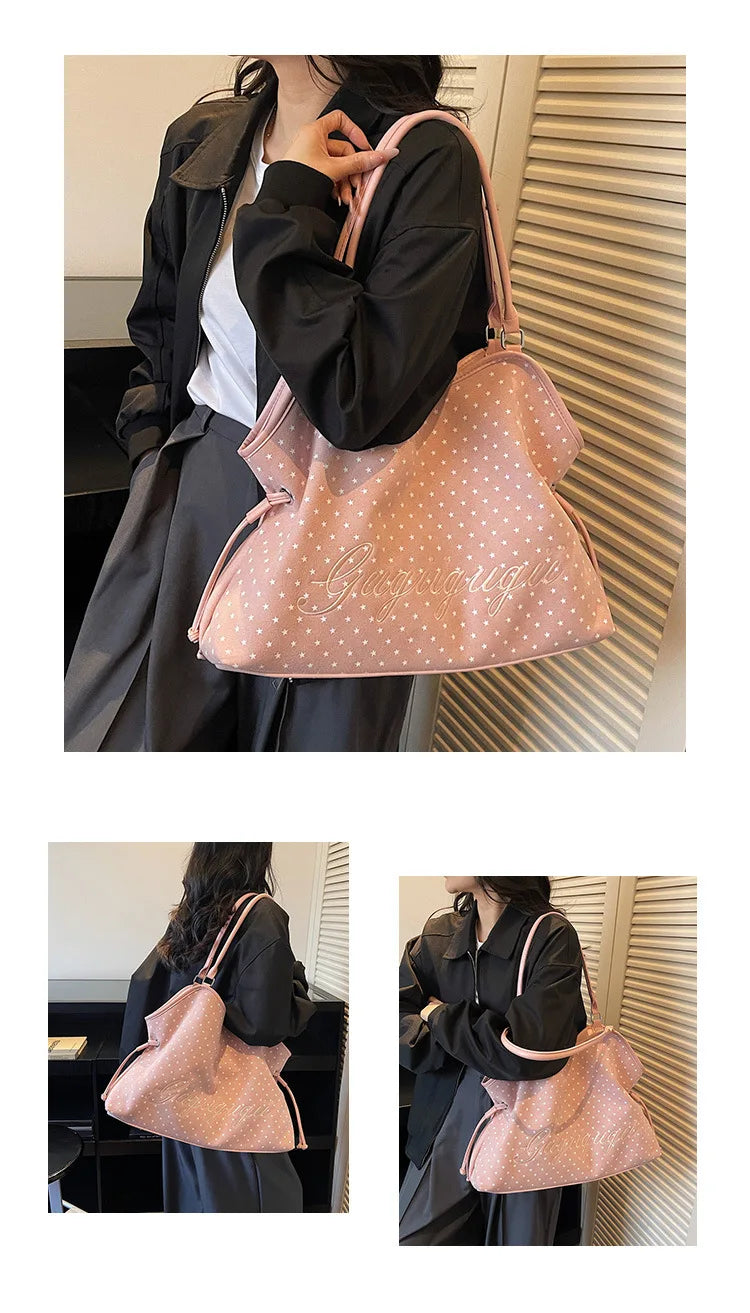 Brand Women's Shoulder Bag Y2k Fashion Sweet Polka Dot Handbag Korean Casual Versatile Leopard Print Brown Frosted Tote Bags