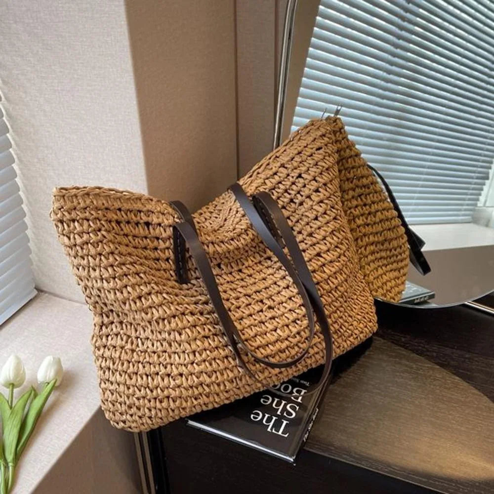 Luxury Shopping Beach Tote Bags Simple Style Large Capacity Woven Tote Bags
