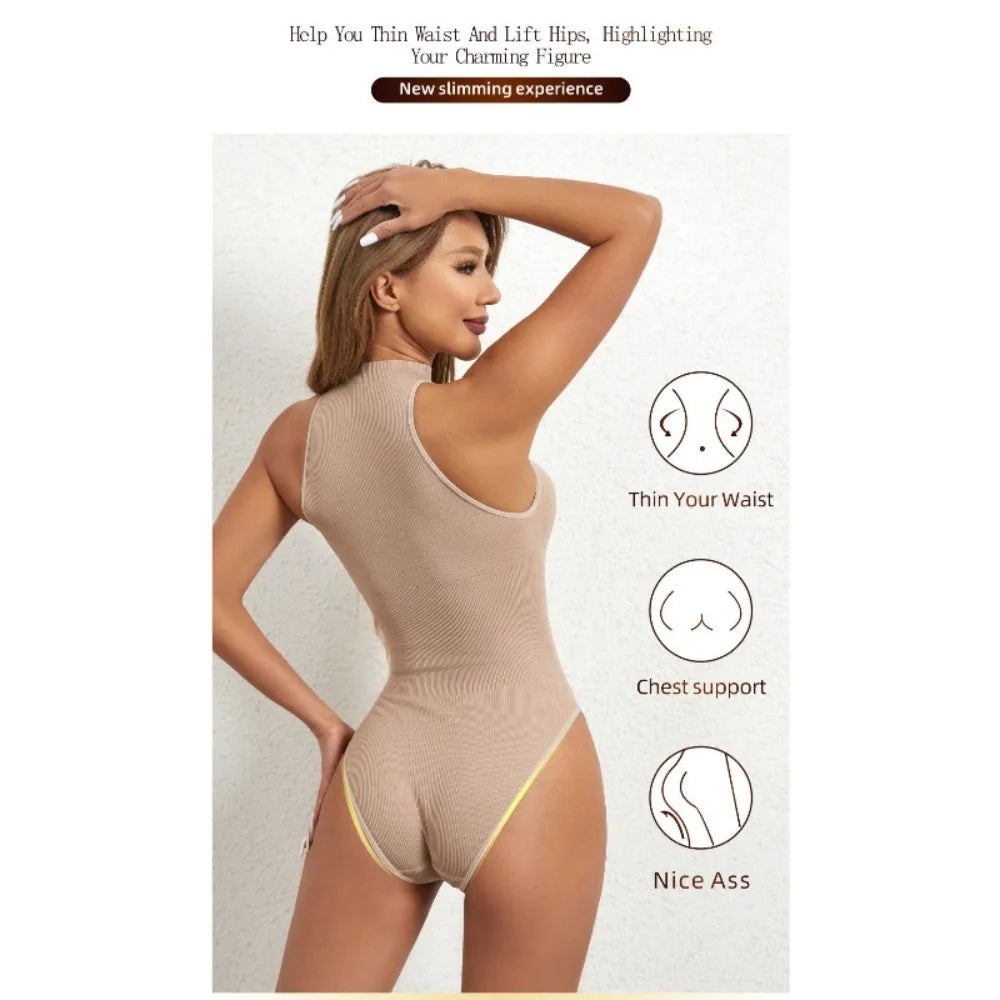 Women's SleevelessOuterwear withA Bottom Layer and Buckle for BodyShaping and Abdominal Compression One-piece T-shaped Shapewear