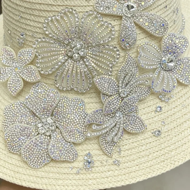 6Pcs Champagne Rhinestone Flower Appliques DIY Hand Sew On Crystal Floral Patches Decorations For Clothing Shoes Hats Bags Garme