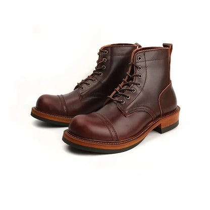 New Designer Handmade Men Ankle Boots Autumn Winter Round Toe Tooling British Genuine Cow Leather Shoes Desert Motorcycle Boots