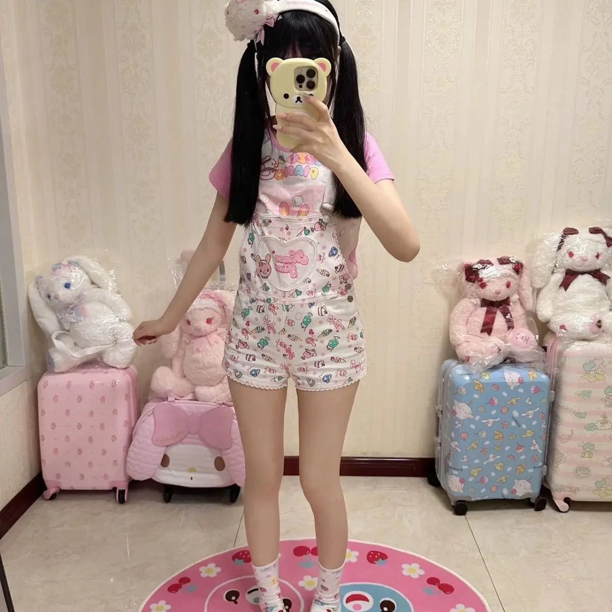 Japanese Cartoon Mp Embroidery Cute Core Daughter Clothing Sweet Girl Strap Shorts Summer New Rompers Womens Y2k Jumpsuit