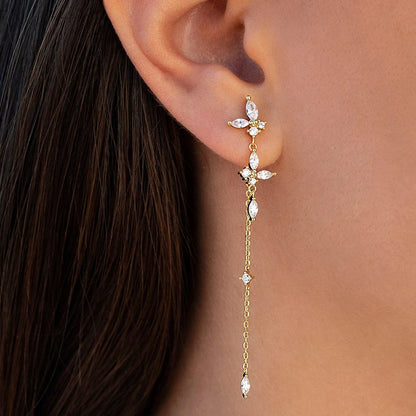 925 Sterling Silver Needle Long Chain Stud Earrings For Women Exquisite Zircon Geometric Tassel Pendant Earrings Luxury Jewelry