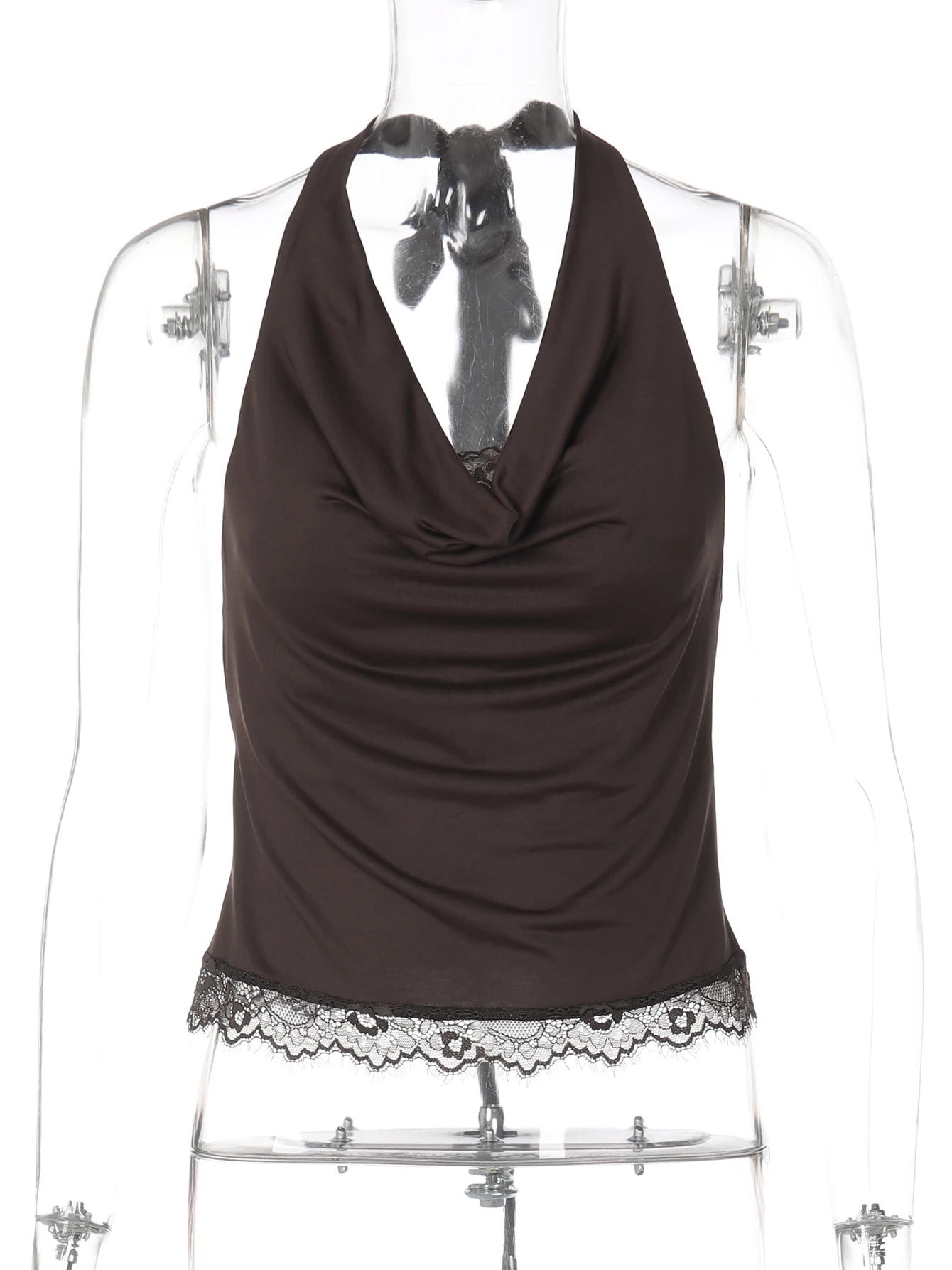 Dulzura Summer Fashion Sexy Halter Backless Lace Up Lace Ruffles Swinging Collar Vest Women'S Casual Y2K Top Party Club Clothes