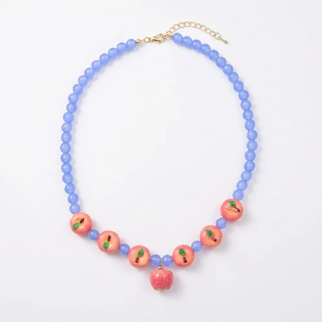 Dopamine 3D Fruit Beaded Necklace Bohemian Retro Pomegranate Strawberry Tomato Choker Exaggerated Bracelet Bikini Jewelry Gift