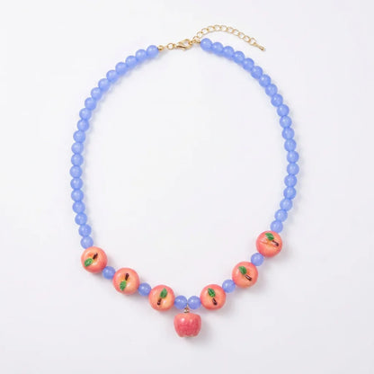 Dopamine 3D Fruit Beaded Necklace Bohemian Retro Pomegranate Strawberry Tomato Choker Exaggerated Bracelet Bikini Jewelry Gift