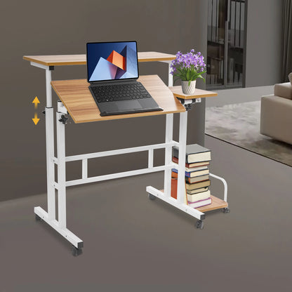 Mobile Computer Desk  with Tiltable Panels 6 Casters Adjustable Height Ergonomic Foldable Sit Stand Workstation for Home Office Dormitory Study Room