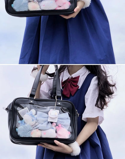 Harajuku Luxury Pu Ita Bag Crossbody Women Sweet Lolita Bags Cute Transparent Pocket Japanese Style Shoulder Purse Handbags