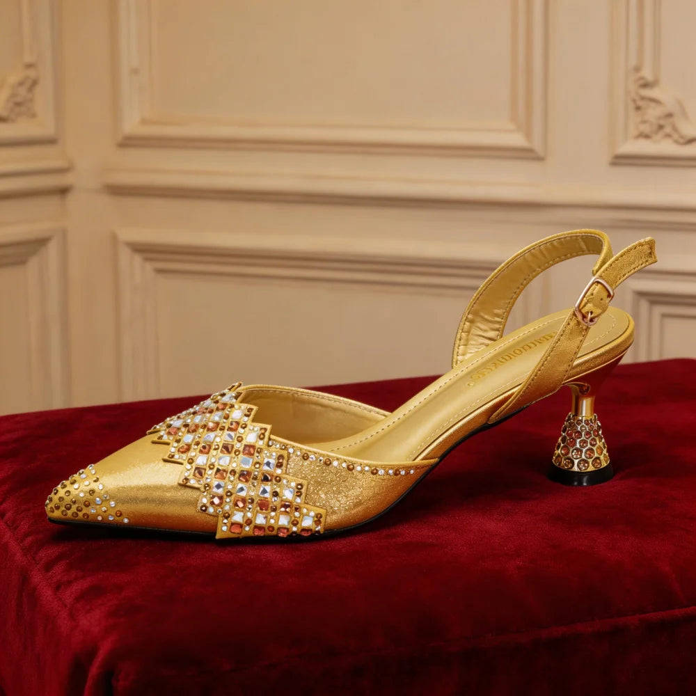 New Arrival Women Shoes and Bags To Match Set Nigeria Party African Matching Shoes and Bags Decorated with Rhinestone