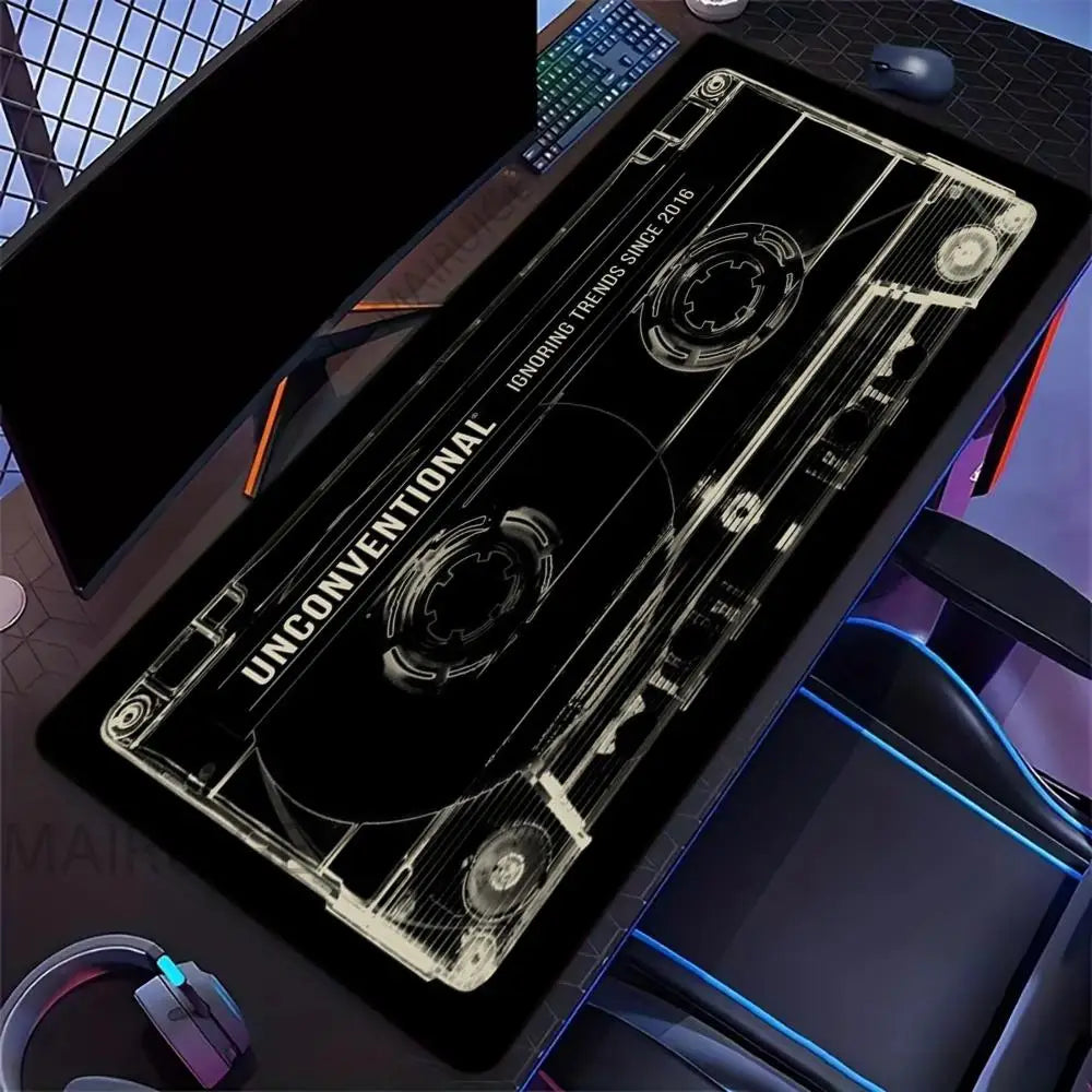Retro Cassette Tape Mouse Pad Large Computer Office Game Table Mat Rubber Anti-slip Stitched Keyboard Mat 90x40 XXL Desk Pads