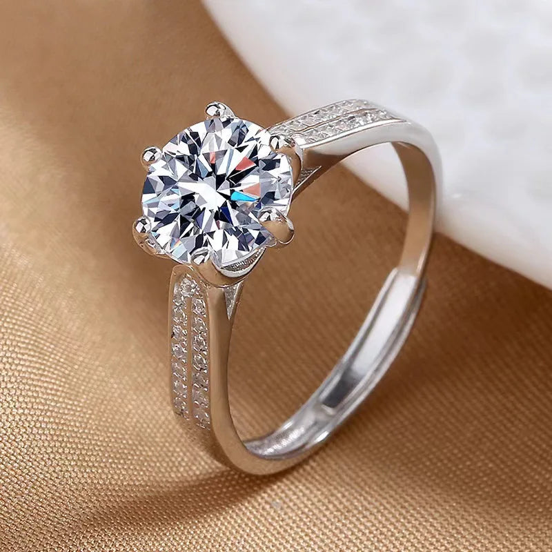 925 Sterling Silver Ring Heart AAA Zircon Open adjustable Engagement For Women Wedding Fashion Jewelry Party Gifts