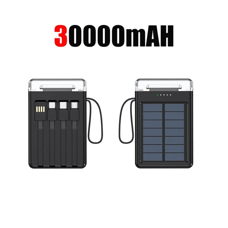 Lenovo 50000mAh Fast Charging solar compact portable LED light mobile power bank built-in cable power bank suitable for iPhone