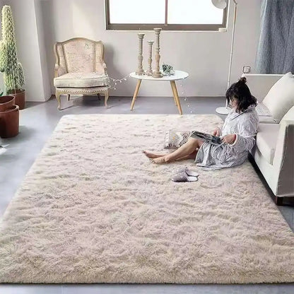 VIKAMA Soft Fluffy Plush Tie-Dye Carpet Gradient Long Fine Hairs Fabric Bedside Mat Rug For Girl's Bedroom Home Decor Girl‘s Gif