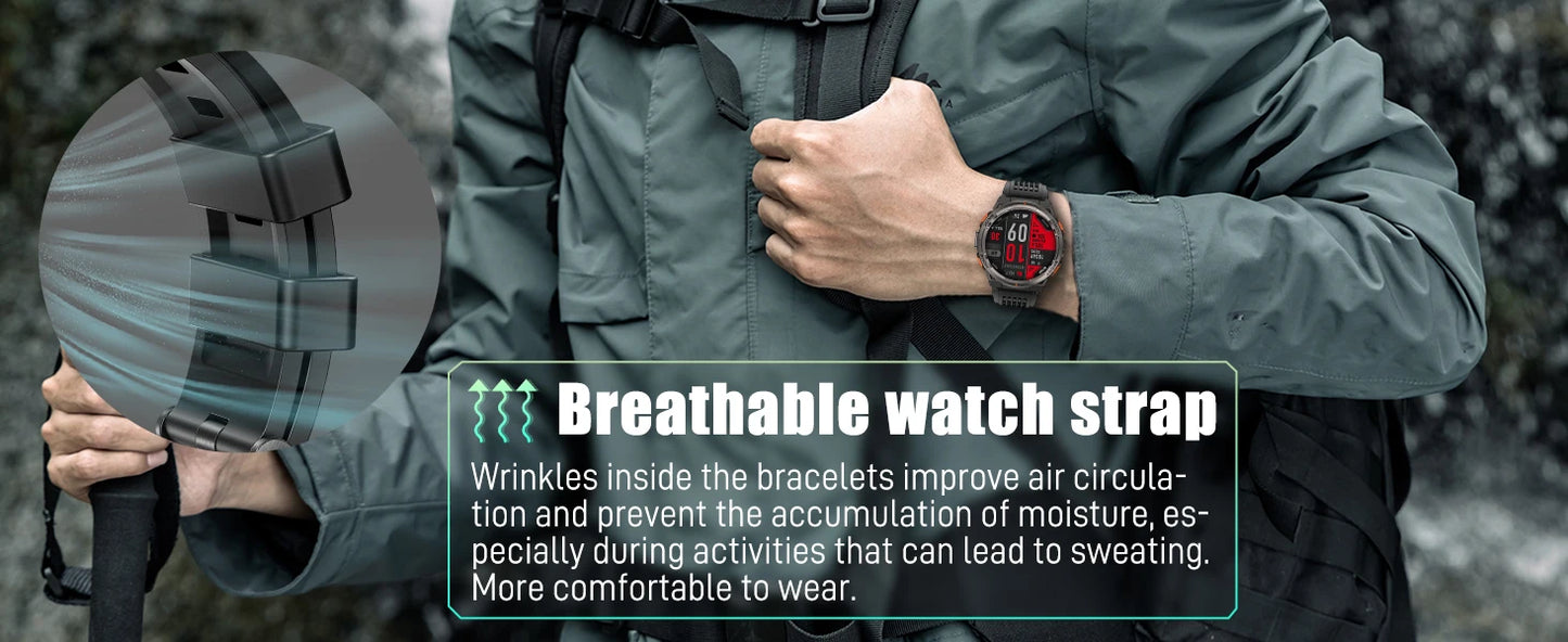 EIGIIS KE5 3ATM Waterproof Smart Watch for Men with LED Flashlight 1.45'' HD Rugged Smartwatch with 530mAh Big Battery