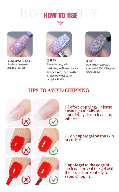 BORN PRETTY 10ml Cat Magnetic Gel Nail Polish Moonlight Glass Bead Water Light Crystal Soak Off UV Varnish For DIY Nail Art