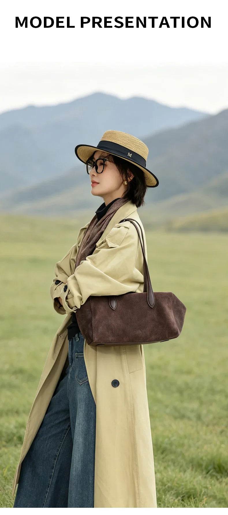New Women's Natural Suede Leather long handle Shoulder Bag Luxury Designe Genuine Suede Leather Handbags Shopping Underarm Bag