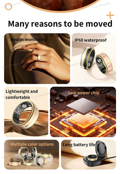 2026 Smart Ring Blood Oxygen Heart Rate Sleep Monitoring Smart Ring IP68 & 5ATM Waterproof Multi-sport Modes Smartring Man Women