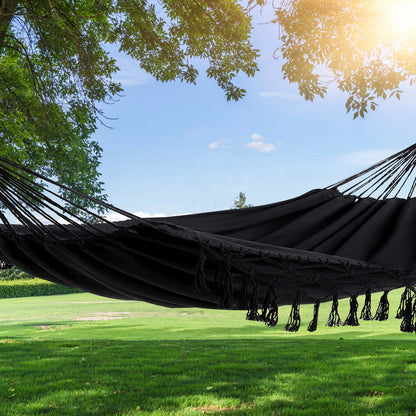 Macrame Fringe Hammock Boho Balcony Hammock Handmade Tassels Hammock 2 Person Double Hammock for Home Outdoor Backyard Beach