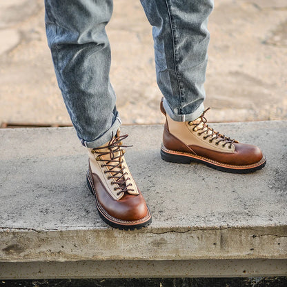 New High Quality Men Shoes Vintage Casual Cow Leather Ankle Boots Platform Motorcycle Boots British Tooling