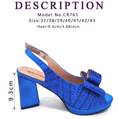 Mature Sweet 2024 Super Heels Peep Toe Ladies Slipper Shoes with Bag Set in Blue Color For Nigerian Women Wedding Party