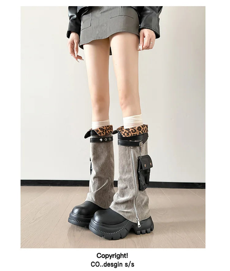 Women Boots Suede Fashion Heeled Boots Women’s Winter Boots Leopard Designer Shoes 2026 Gothic Gladiator Snow Botas