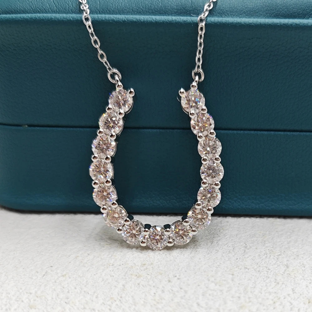 4.5CTTW U-shaped Moissanite Pendant Necklace Horseshoe Diamond Necklace for Women S925 Sterling Silver with Certificates