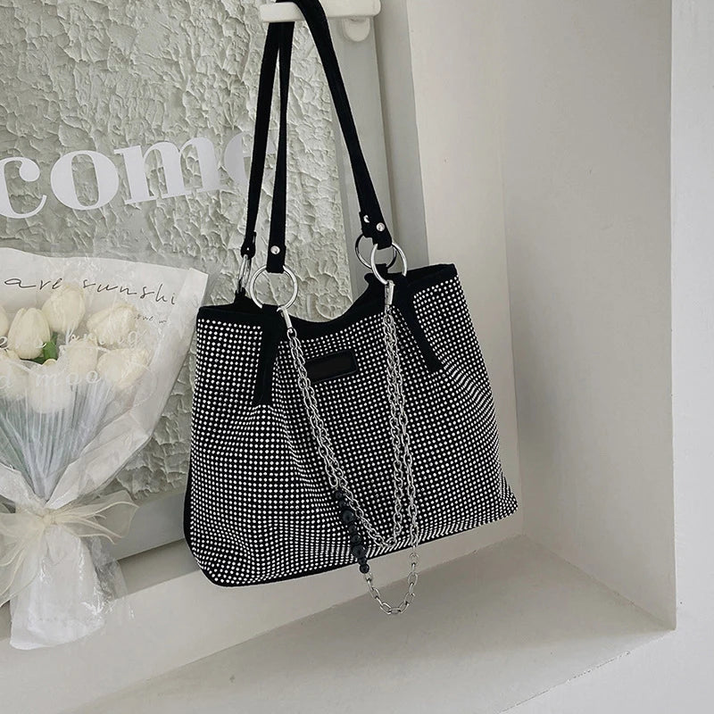 Yogodlns Luxury Rhinestone Bucket Bag For Women Fashion Brands Shouldr Bag Trendy Underarm Bag Shopping Handbag Purse Bolsa