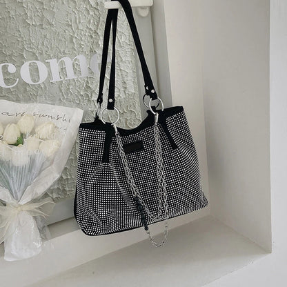 Yogodlns Luxury Rhinestone Bucket Bag For Women Fashion Brands Shouldr Bag Trendy Underarm Bag Shopping Handbag Purse Bolsa