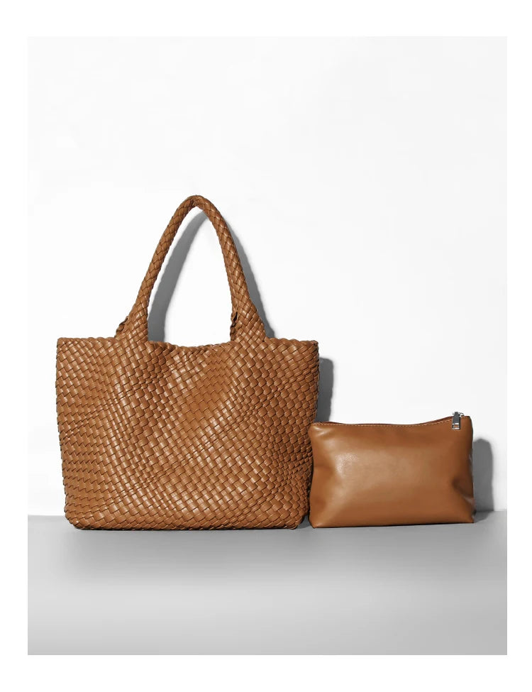 Large-Capacity Designer Knitting Fashion PU Leather Women's Shoulder Bag Handbags for Beach Travel Single-Shoulder Ladies Bag