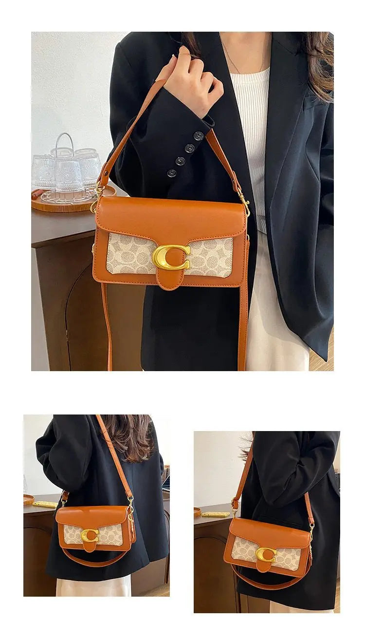 Luxury C Buckle Tabby Shoulder Bag Women Vintage Print Leather Underarm Bag 2 Removable Straps Crossbody Small Square Handbag La