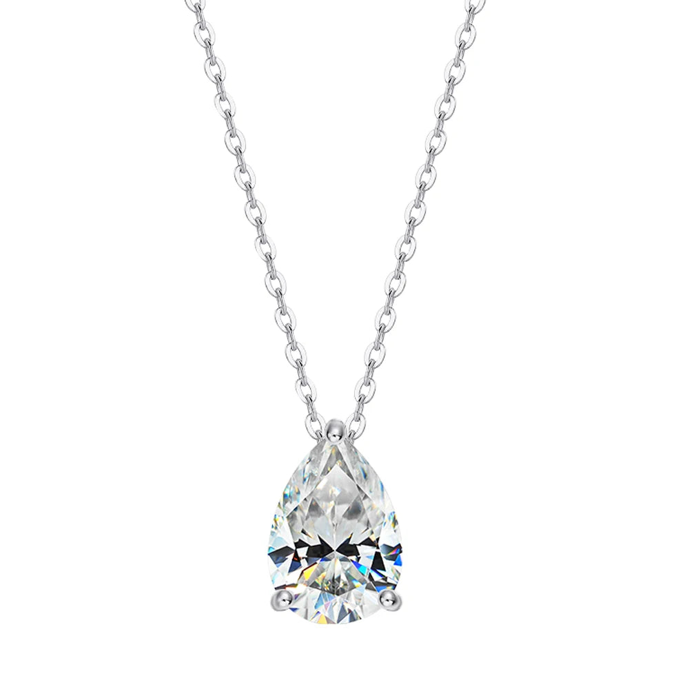 IGOTOS 1-4CT Water Drop Moissanite Pendant Necklace Women 925 Sterling Silver Round/Sharp Claw Lab Diamond Pendant Neck Chain