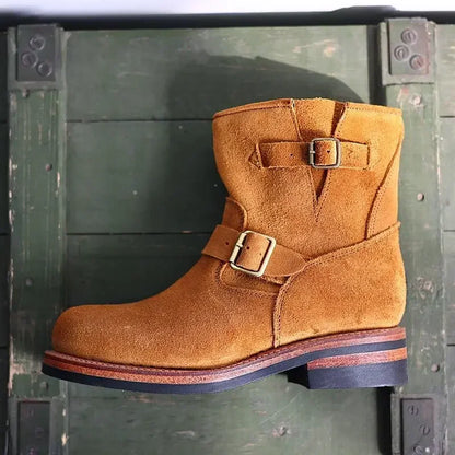 Hand-lined Anti-fur Leather Engineer Boots American Vintage Mid-barrel Motorcycle Desert Boots Knight Boots