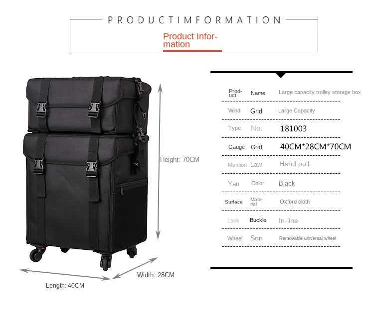 KLQDZMS Professional Cosmetic Case Female Oxford Cloth Beauty Manicure Toolkit Large Capacity Trolley With Wheel Luggage Bag
