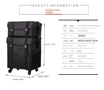 KLQDZMS Professional Cosmetic Case Female Oxford Cloth Beauty Manicure Toolkit Large Capacity Trolley With Wheel Luggage Bag