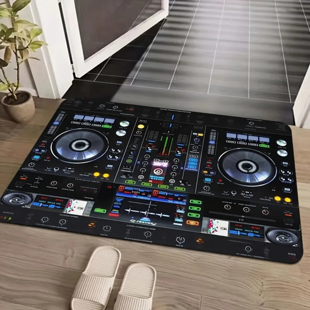 DJ Equipment Pattern 2D Flat Print Doormat Non-Slip Music Theme Area Rug Machine Washable Floor Mat for Studio Bedroom Decor