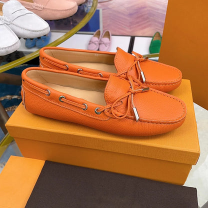 Spring Summer Ladies Genuine Leather Comfortable Slip-On Soft Bottom Driving Casual Flat Office Lazy Person Loafers Shoes