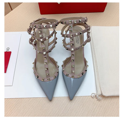 Women's sandals luxury Woman shoes Gladiator Summer 2026 New Rivet High-heeled Three Straps Ankle Fashion Designer Ladies Shoes