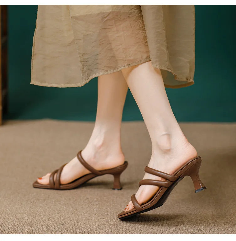 Elegant Ladies Glass Tacones Slippers Open Toe Thick Band Sandals Women High Heels Shoes Wedges Open Toe Slides Beach Sandalias