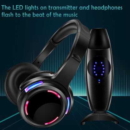LED Transmitter Silent Disco Headphones for Quiet Events Parties Meetings Yoga - Adjustable Volume Wireless Music Headsets