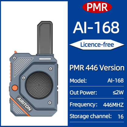 2PCS AIRITON AI-168 Mini Walkie Talkie Rechargable PMR/FRS Portable Long Range NOAA Type-C Charger for Trip Business Ham Radio