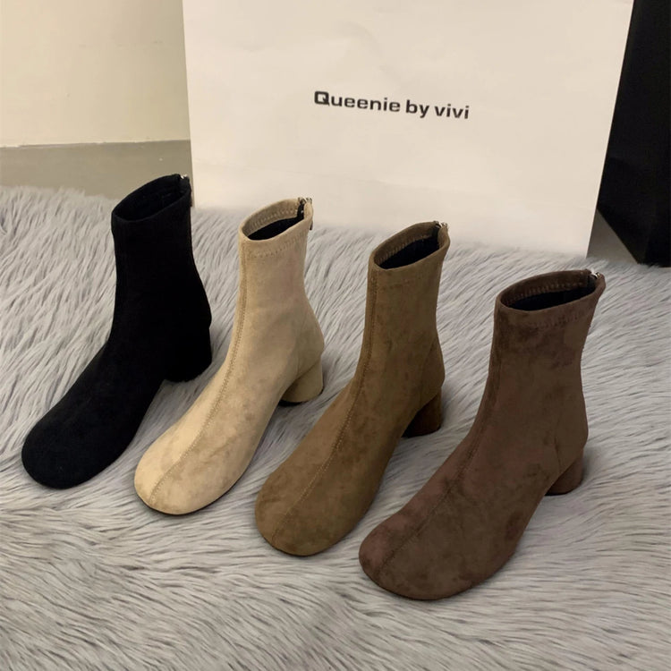 Suede Women Ankle Boots Elegant Chunky High Heels Shoes Fashion Retro Designer Shoes Woman Winter Boots 2025 Trend Mujer Zapatos