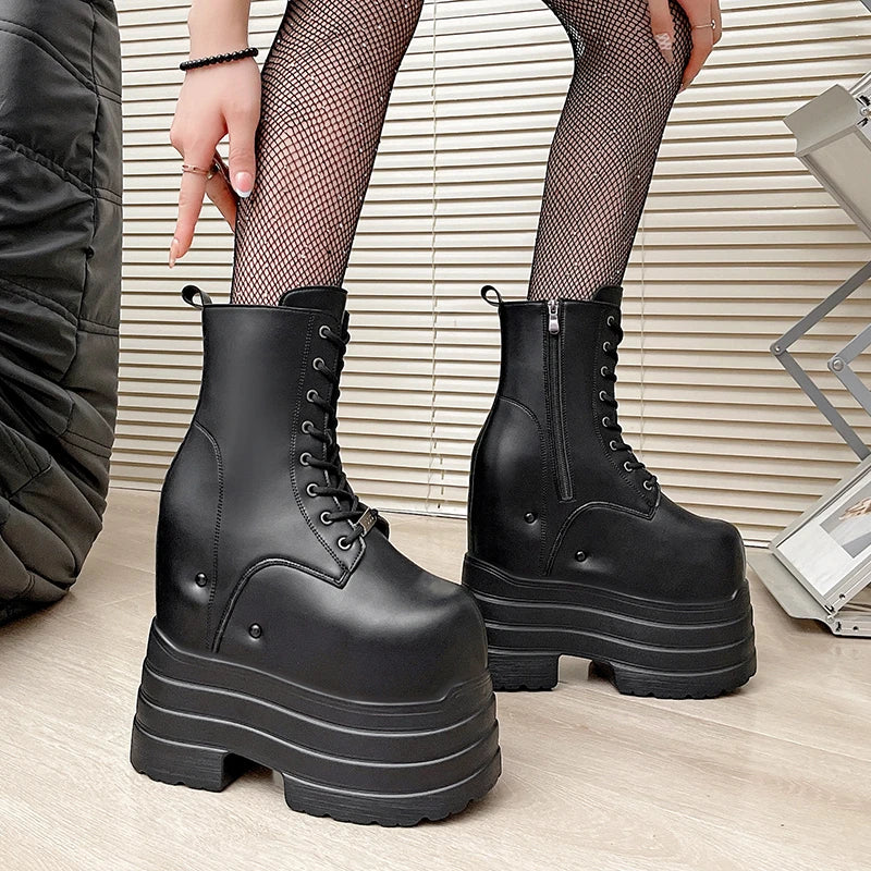 20 CM Women Platform Boots Casual Outdoor Shoes Chunky Simple Design Ankle Boots Cool Nightclub Party Cosplay Shoes