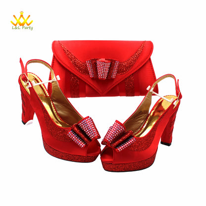 New Spring Autumn Super High Heels Shoes Matching Bag Set in Magenta Color For Nigerian Ladies Wedding Party