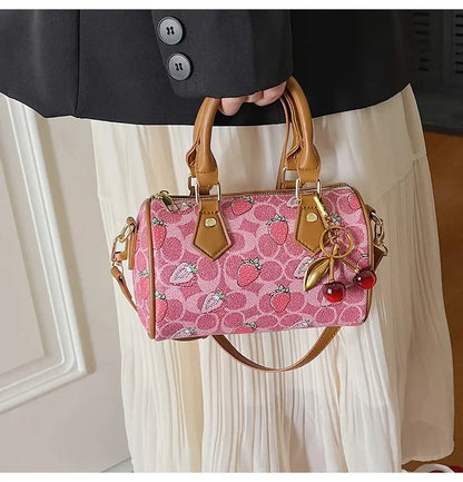 2026 Luxury Designers Crossbody Bags Cherry Pattern PU Leather Boston Handbag Shoulder Bags Bolsos Mujer Bags Woman Tote Bag