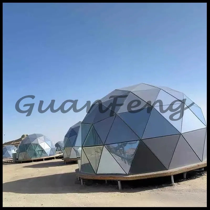 Hexagonal Tempered Glass Dome House, Geodesic Igloo Tent with Aluminum Frame, Luxury Outdoor Resort Round Camping Hotel Shelter